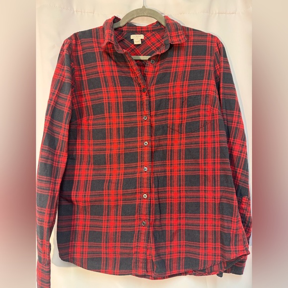 J. Crew Red & Gray Flannel - Size Small +‎ Free Converse One Star Denim Puffer - Picture 1 of 9